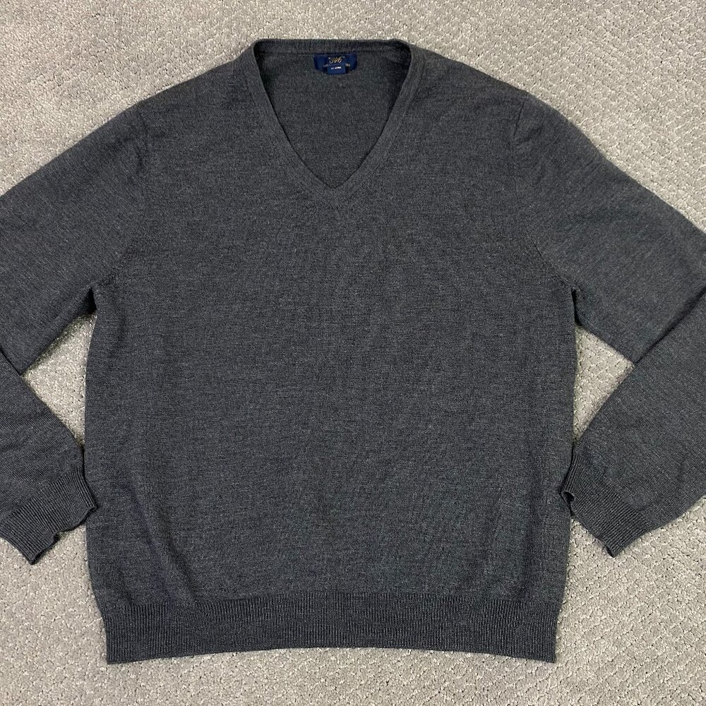 Brooks Brothers 346 Merino Wool Blend Sweater Men's Large Gray V-Neck Stretch